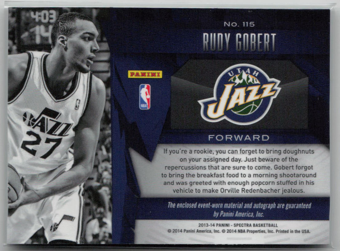 2013 Panini Spectra Rudy Gobert Rookie Patch Auto Green #115