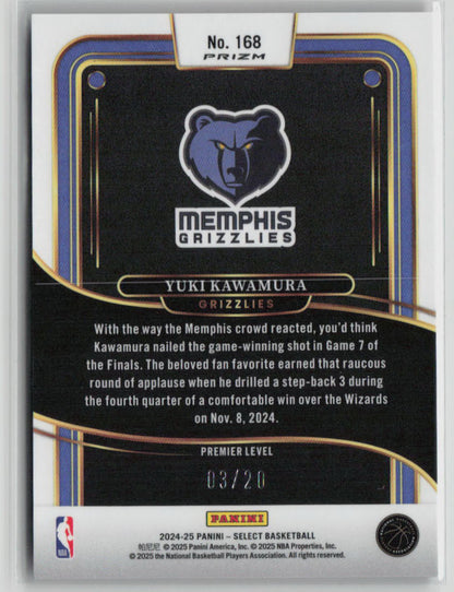 2024-25 Panini Select Prizm Premier Level Yuki Kawamura Red Mojo RC 03/20 #168
