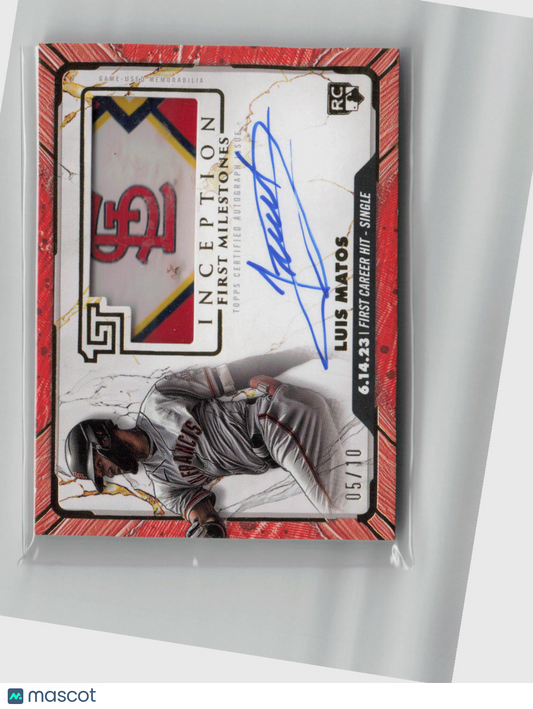 2024 Topps Inception First Milestones Luis Matos Autograph 05/10 Patch RC #FM-LM