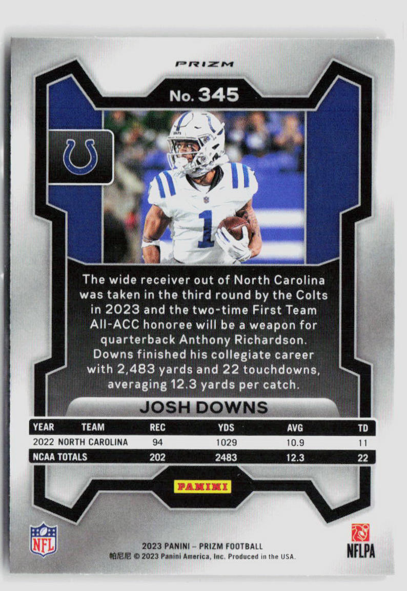 2023 Panini Prizm Josh Downs Red Sparkle Rookie Card #345