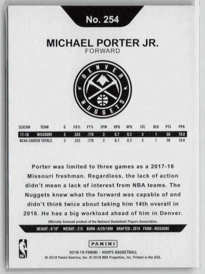 2018-19 Panini NBA Hoops Michael Porter Jr. Rookie Orange Explosive 06/25 #254