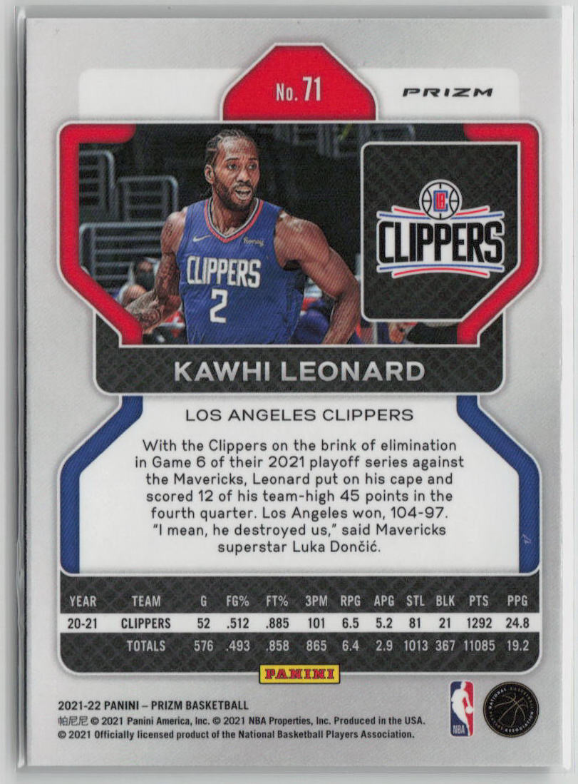 2021 Panini Prizm Kawhi Leonard White Sparkle #71