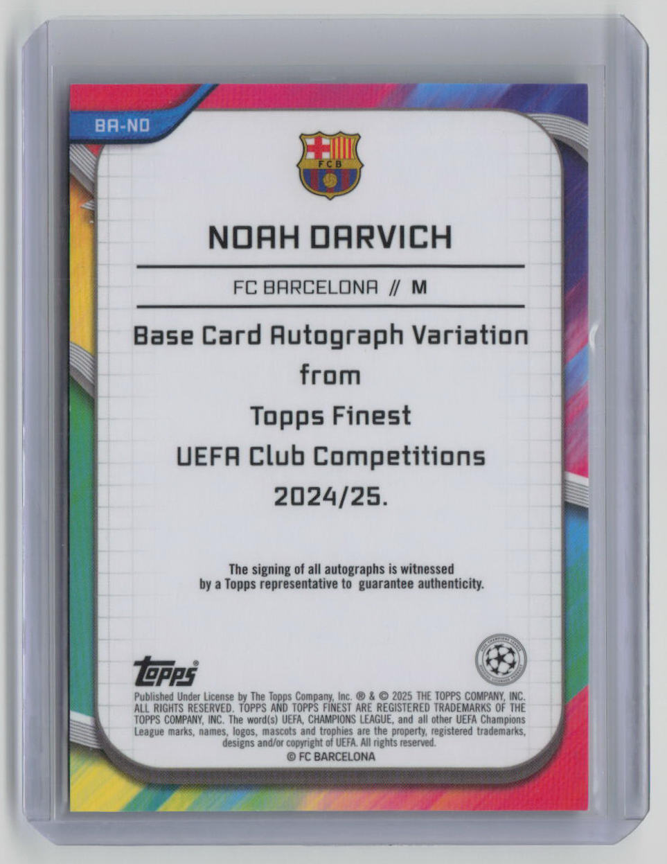2025 Topps Finest UEFA Champions League Noah Darvich Autograph RC 213/299 #BA-ND