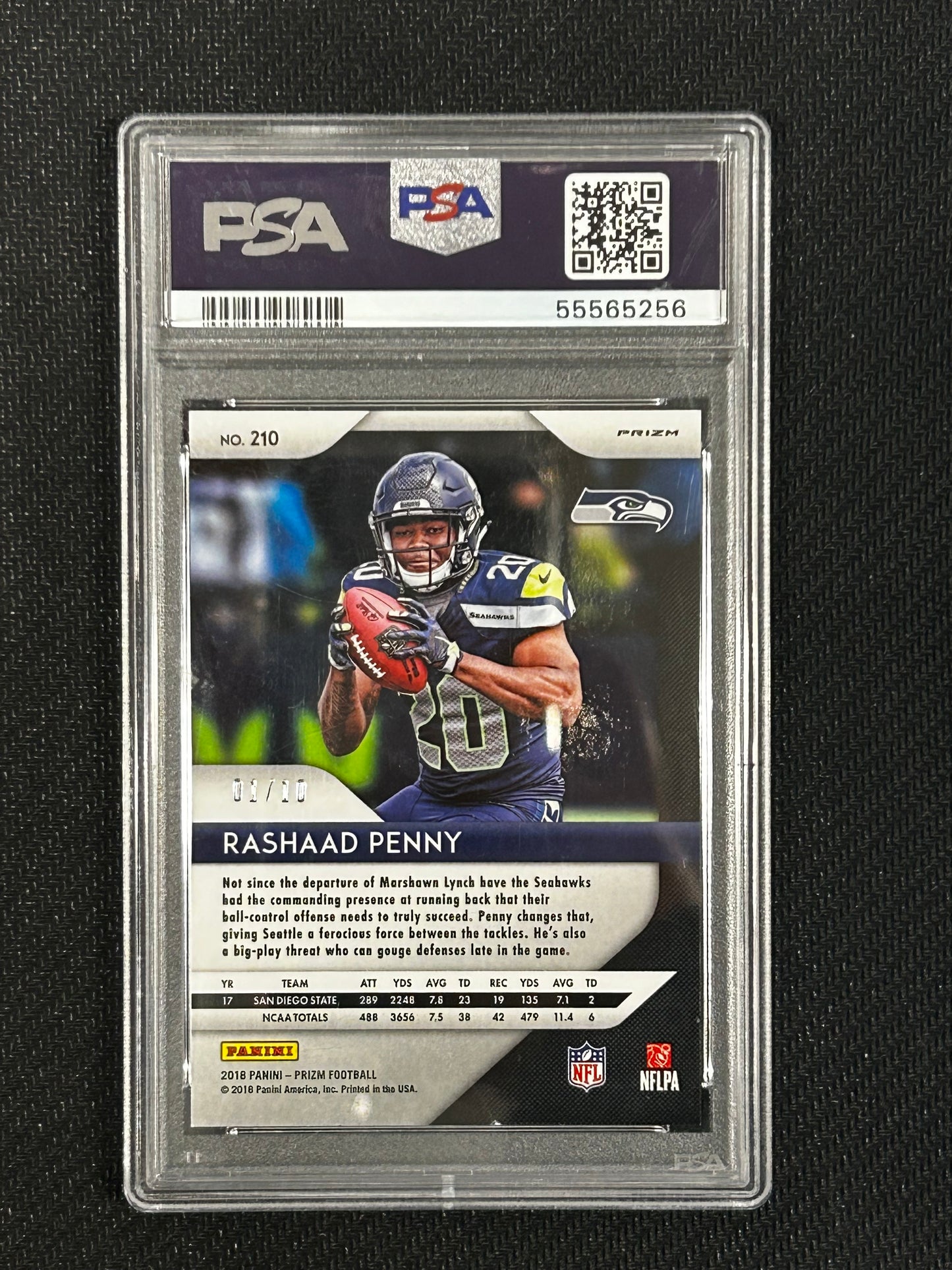 2018 Panini Prizm Rookie Rashaad Penny Gold Prizm 01/10 #210 PSA 9