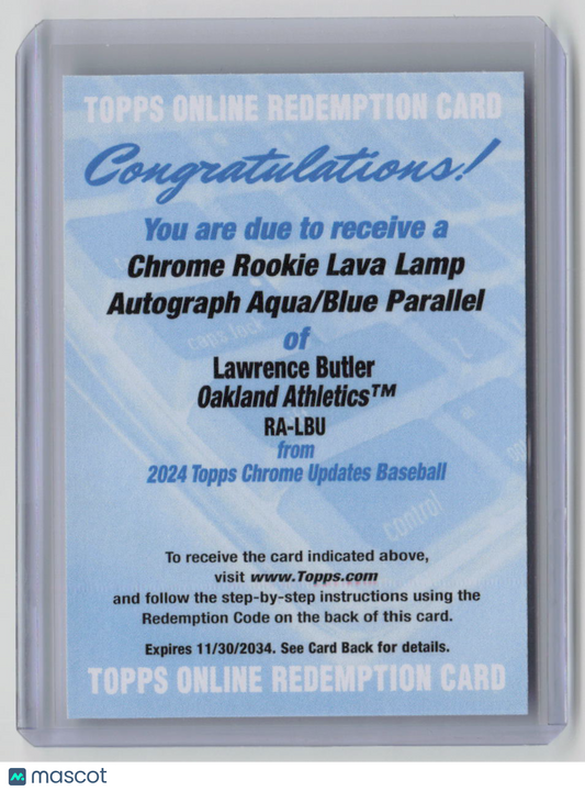 2024 Topps Chrome Updates Lawrence Butler Autograph Aqua/Blue Redemption #RA-LBU