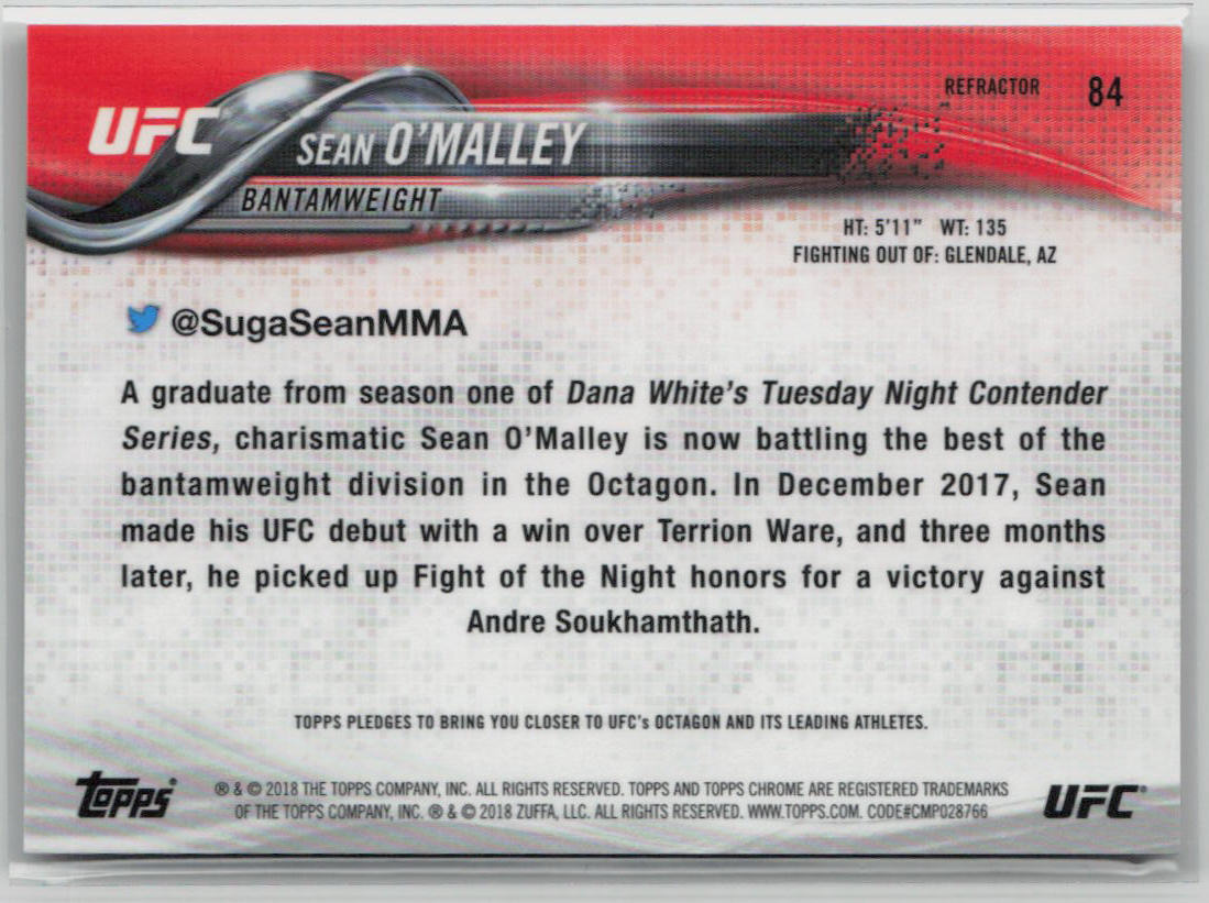 2018 Topps Chrome UFC Sean O'Malley Refractor Rookie #84