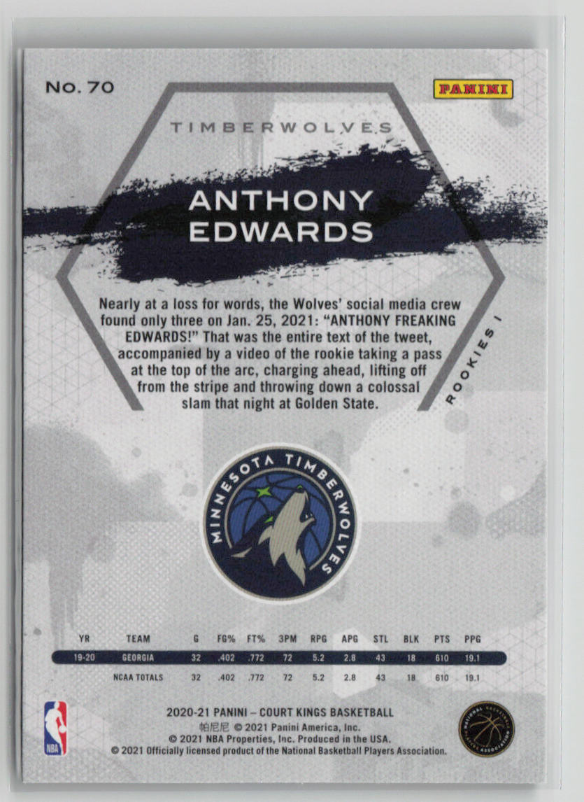 2020 Panini Court Kings Anthony Edwards Rookies l #70