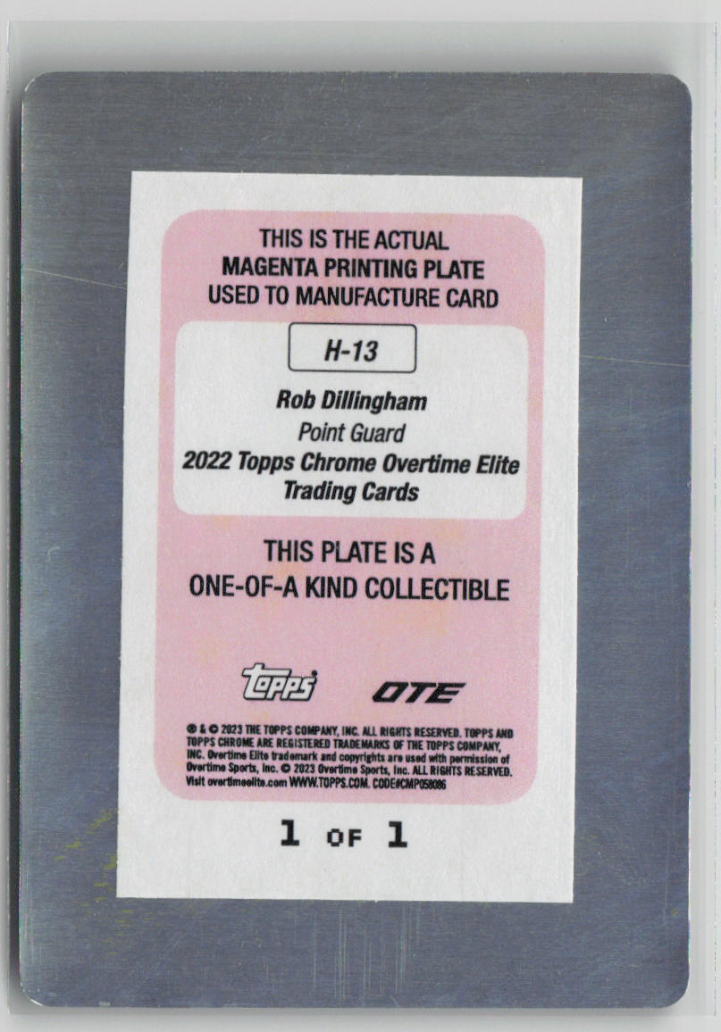 2023 Topps Chrome OTE Rob Dillingham Rookie Magenta Printing Plate 1/1 #H-13
