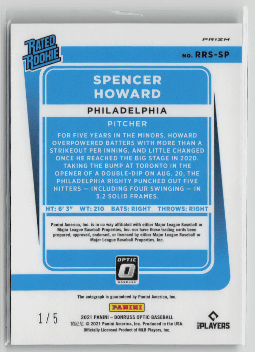 2021 Donruss Optic Spencer Howard Rated Rookie Green Auto 1/5 RRS-SP