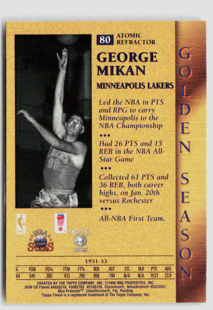 1996 Topps NBA Stars George Mikan Atomic Refractor Golden Season #80