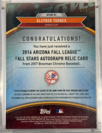 2016 Arizona Fall League Gleyber Torres Patch Auto 1/1 #AFLAR-GT