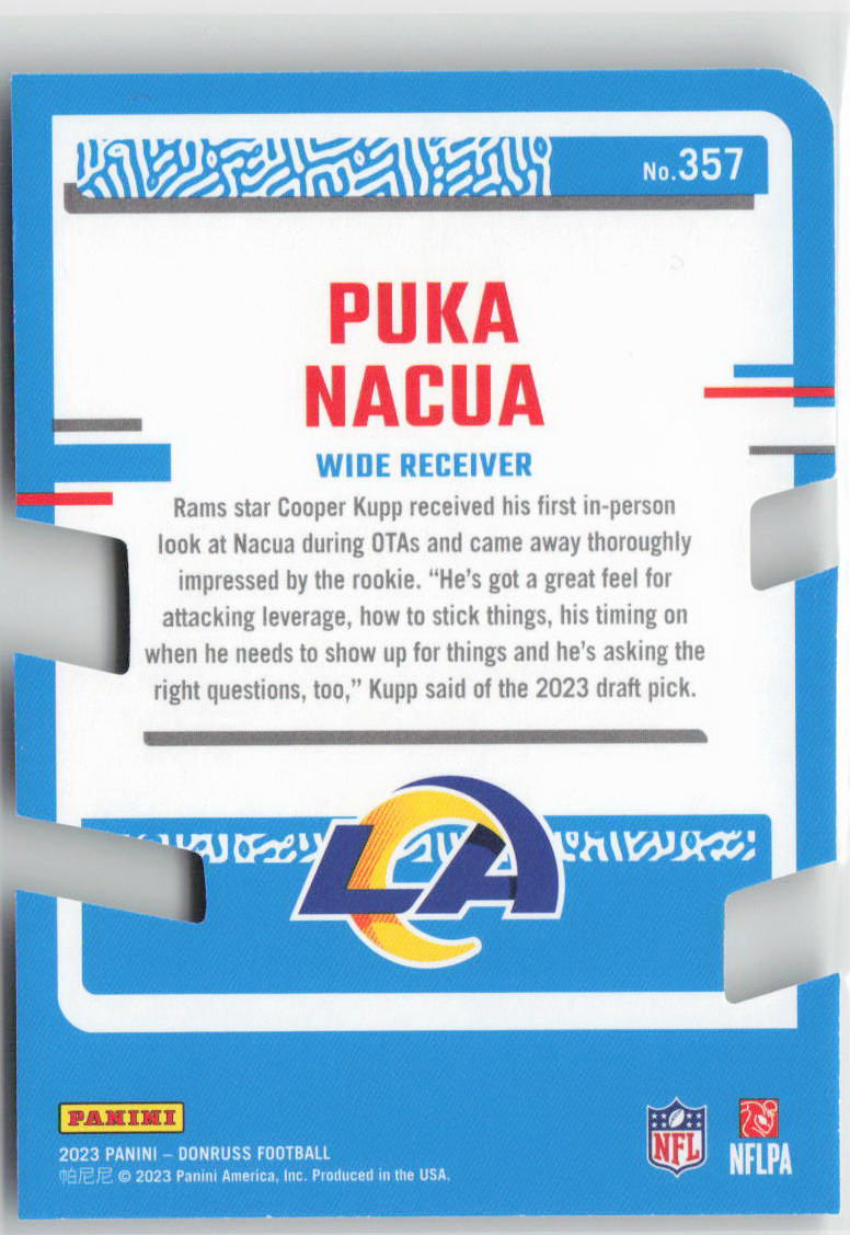 2023 Panini Donruss Puka Nacua Press Proof Die-Cut /75 Rated Rookie #357