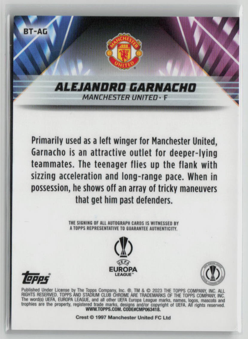 2022 Topps Stadium Club Chrome Alejandro Garnacho Beam Team Auto Rookie #BT-AG