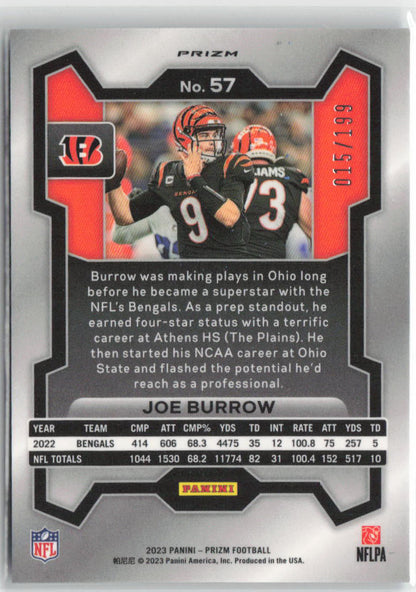 2023 Panini Prizm Joe Burrow 015/199 Blue Wave #57