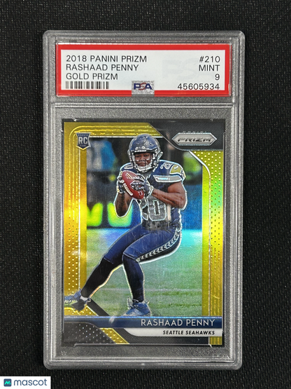 2018 Panini Prizm Rookie Rashaad Penny Gold Prizm 02/10 #210 PSA 9