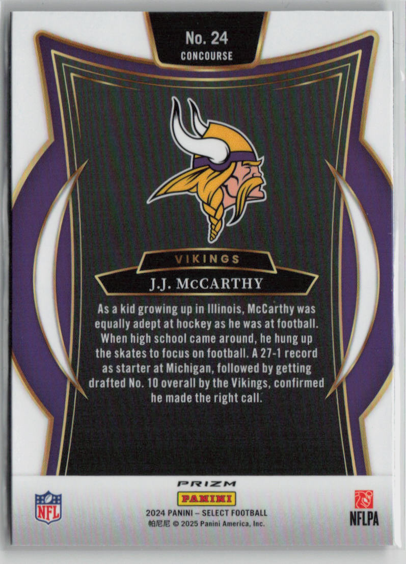 2025 Panini Select Prizm Concourse J.J. McCarthy Rookie Red Black Flash #24
