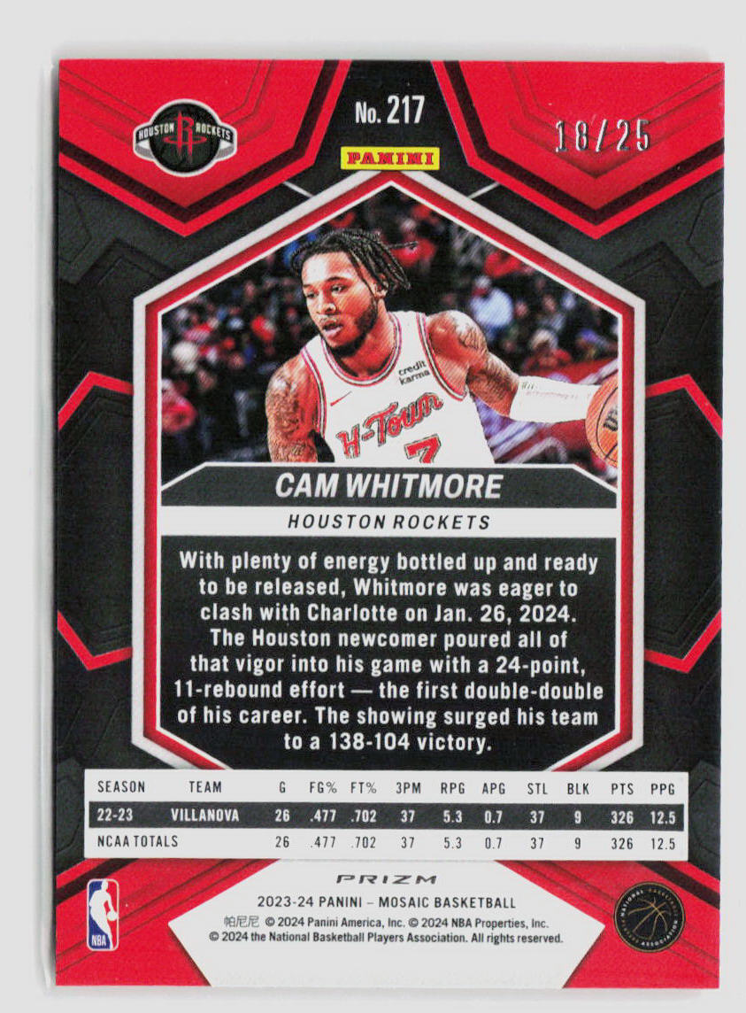 2023 Panini Mosaic Cam Whitmore Orange Fluorescent SSP RC 18/25 #217