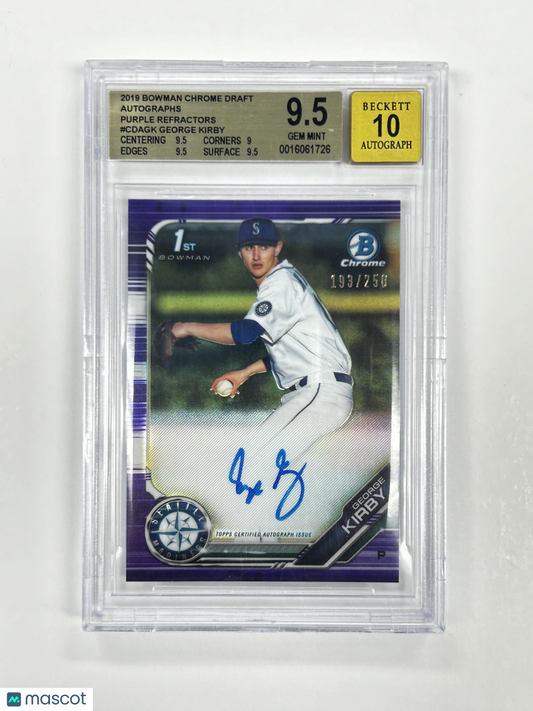 2019 Bowman Chrome Draft George Kirby Purple Auto 193/250 #CDAGK BGS 9.5