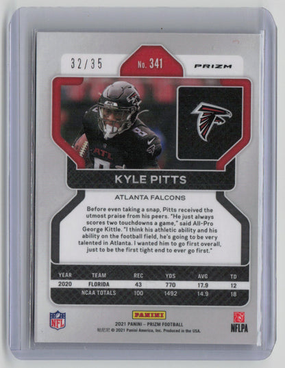 2021 Panini Prizm Kyle Pitts RC 32/35 Purple No Huddle #341