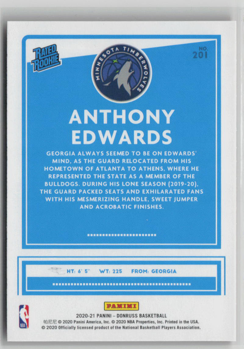 2020 Panini Donruss Anthony Edwards Rated Rookie Orange Laser #201