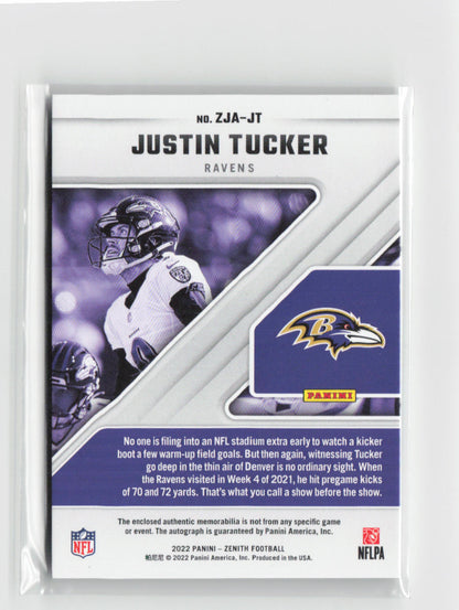 2022 Panini Zenith Justin Tucker Patch Auto NFL Shield 1/1 #ZJA-JT