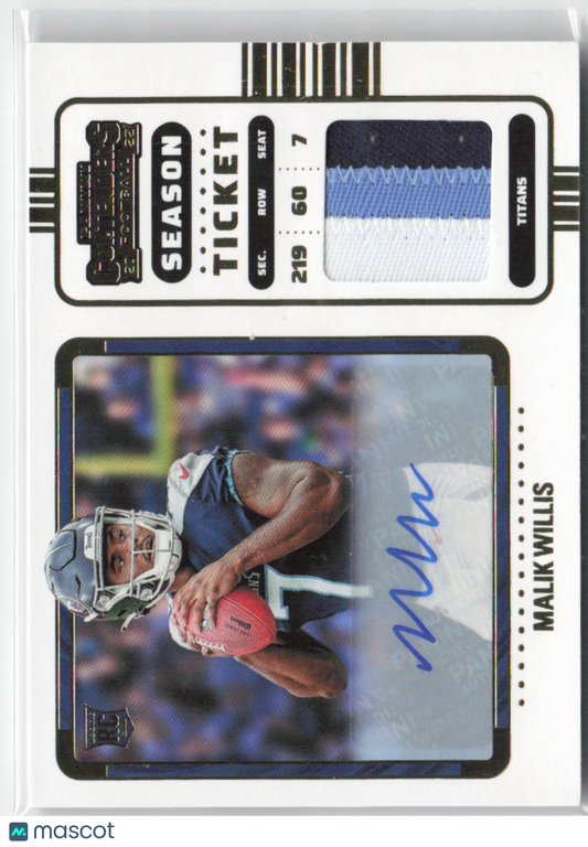 2022 Panini Contenders Malik Willis RPA Rookie Patch Auto #RSV-MWI