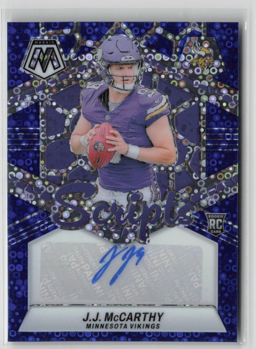 2024 Panini Mosaic J.J. McCarthy Blue Disco Scripts Rookie Auto #RS-JJM