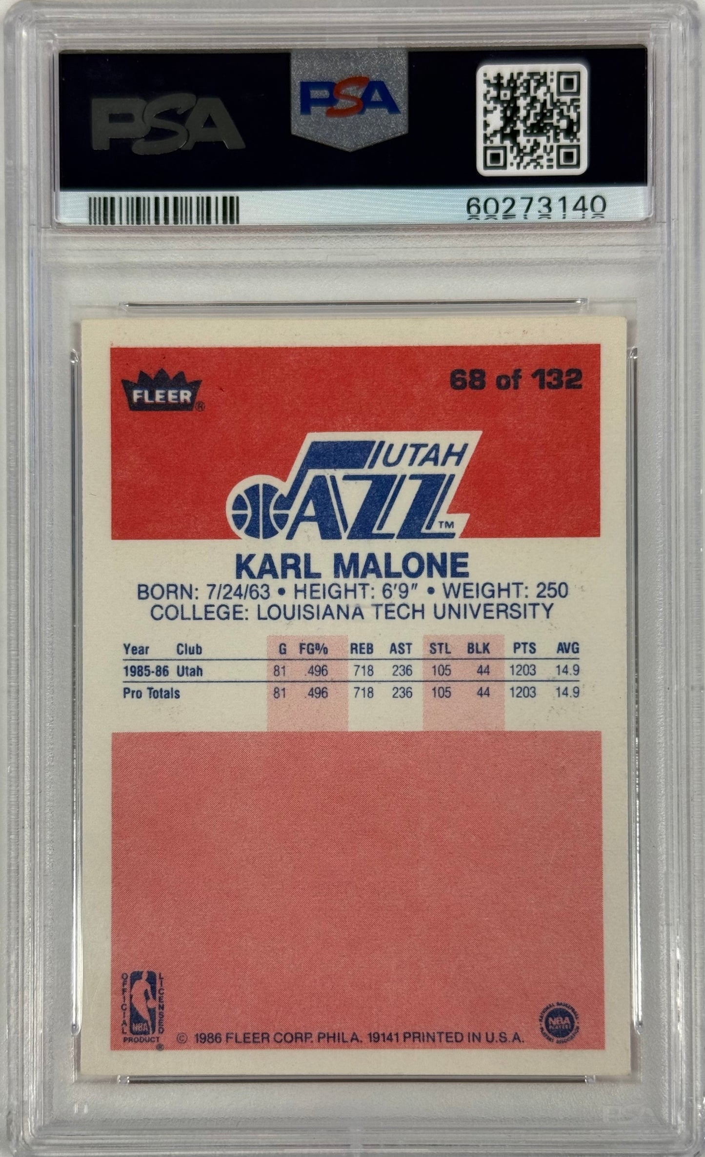 1986 Fleer Karl Malone #68 PSA 7