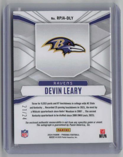 2024 Panini Phoenix Rookie Phenom Devin Leary 21/24 Patch RC #RPJA-DLY