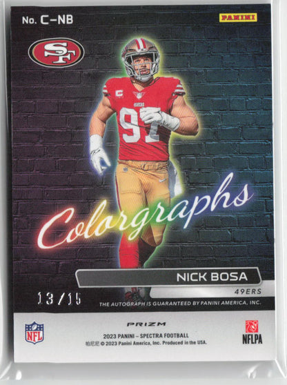 2023 Panini Spectra Nick Bosa RC 13/15 Pink Hyper Auto #C-NB