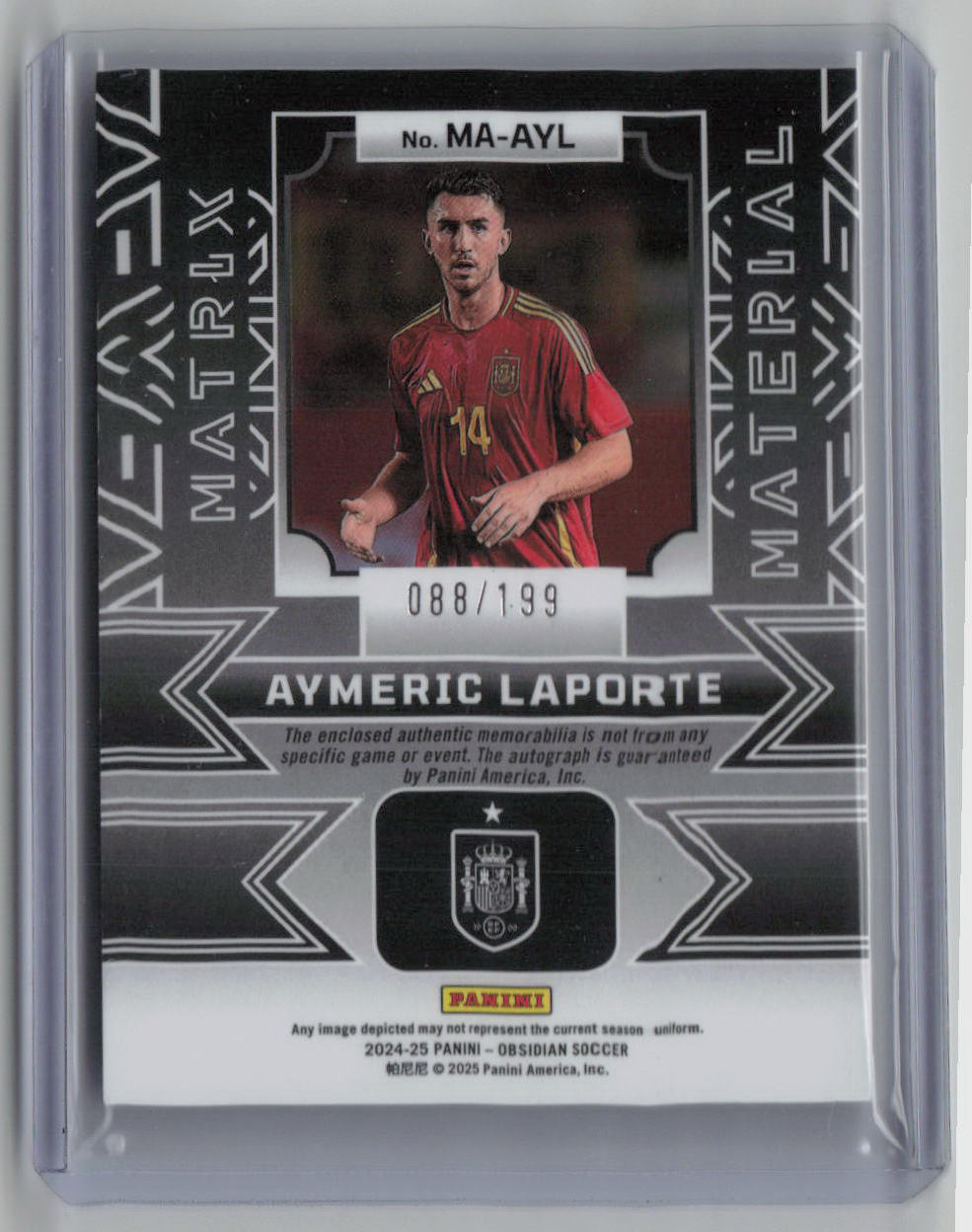 2022-23 Panini Obsidian Aymeric Laporte Autograph 088/199 Patch #MA-AYL