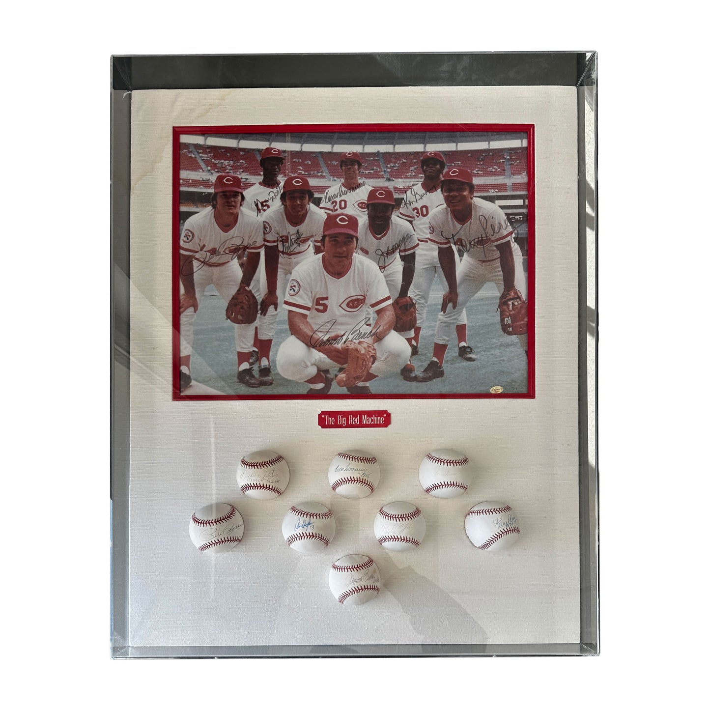 Big Red Machine Signed Framed Photo & Baseballs