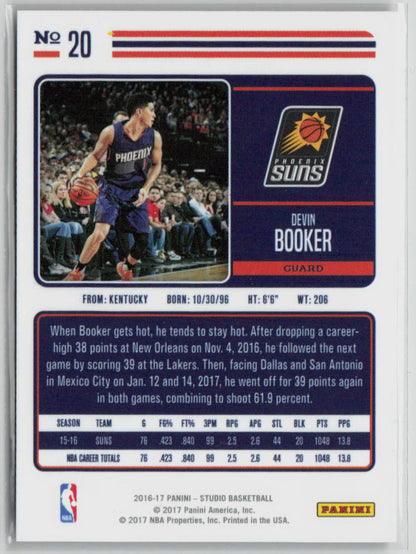 2016-17 Panini Studio Devin Booker 14/15 #20
