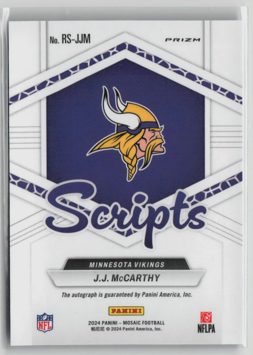 2024 Panini Mosaic J.J. McCarthy Blue Disco Scripts Rookie Auto #RS-JJM