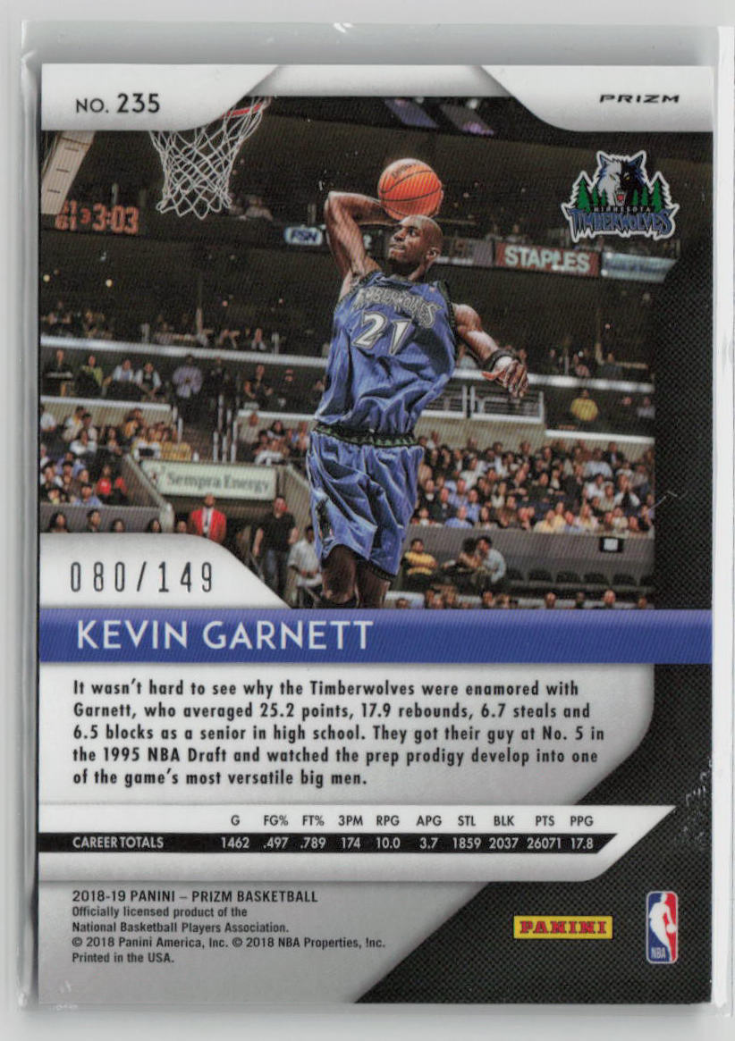 2018-19 Panini Prizm Kevin Garnett 080/149 Purple Ice #235
