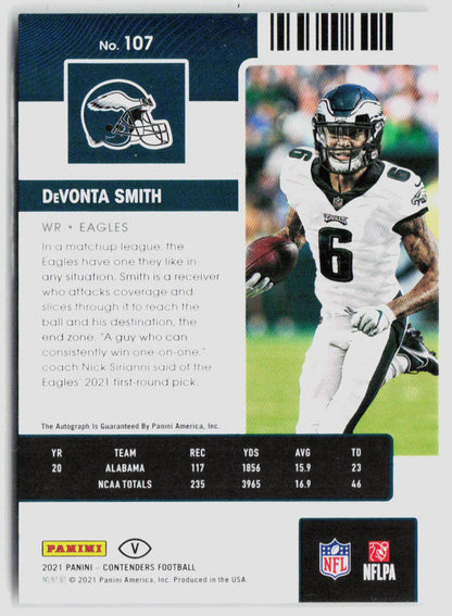 2021 Panini Contenders Devonta Smith Green Foil Rookie Auto 10/10 #107