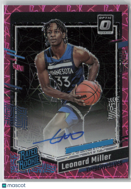 2023-24 Panini Donruss Optic Prizm Leonard Miller 67/79 Pink Velocity Auto #286