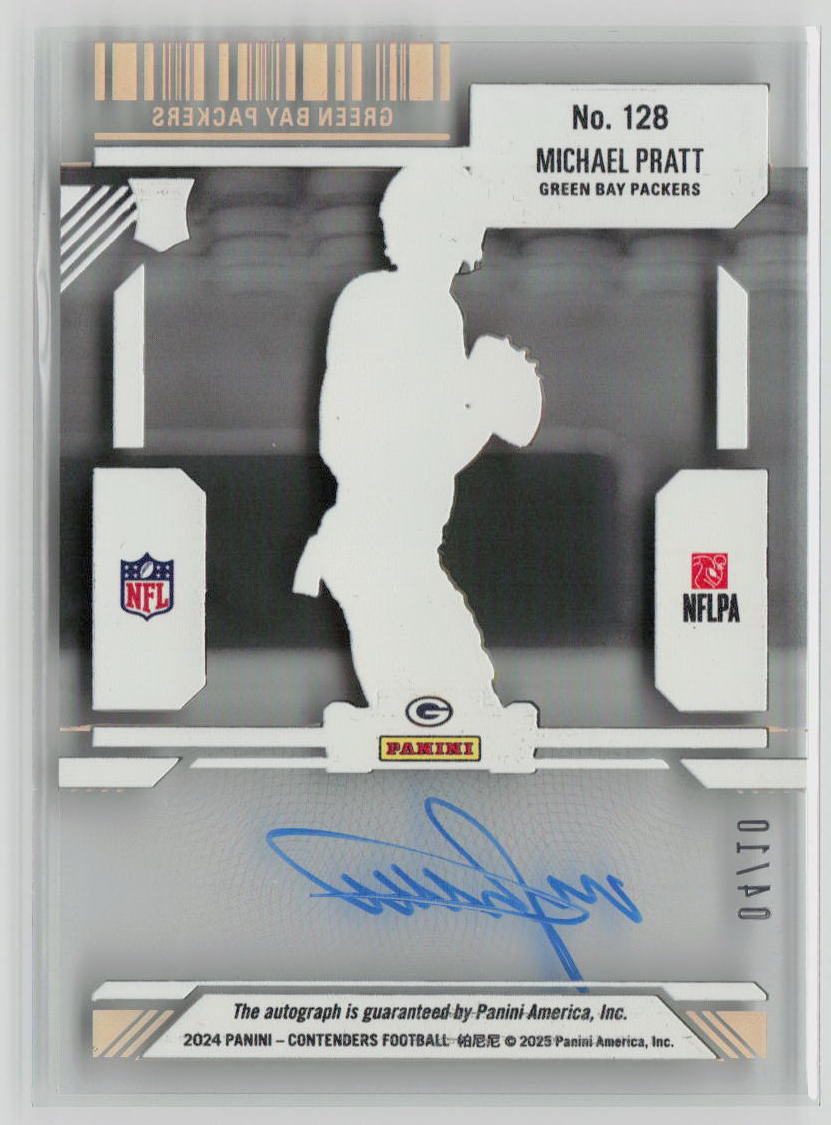 2025 Panini Contenders Rookie Ticket Michael Pratt Rookie Auto Clear 04/10 #128