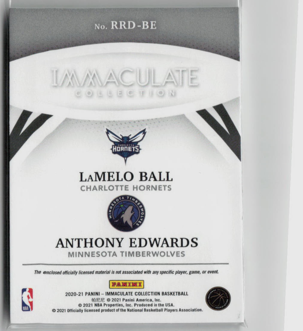 2020 Immaculate Anthony Edwards Lamelo Ball 36/75 Rookie Dual Patch #RRD-PN