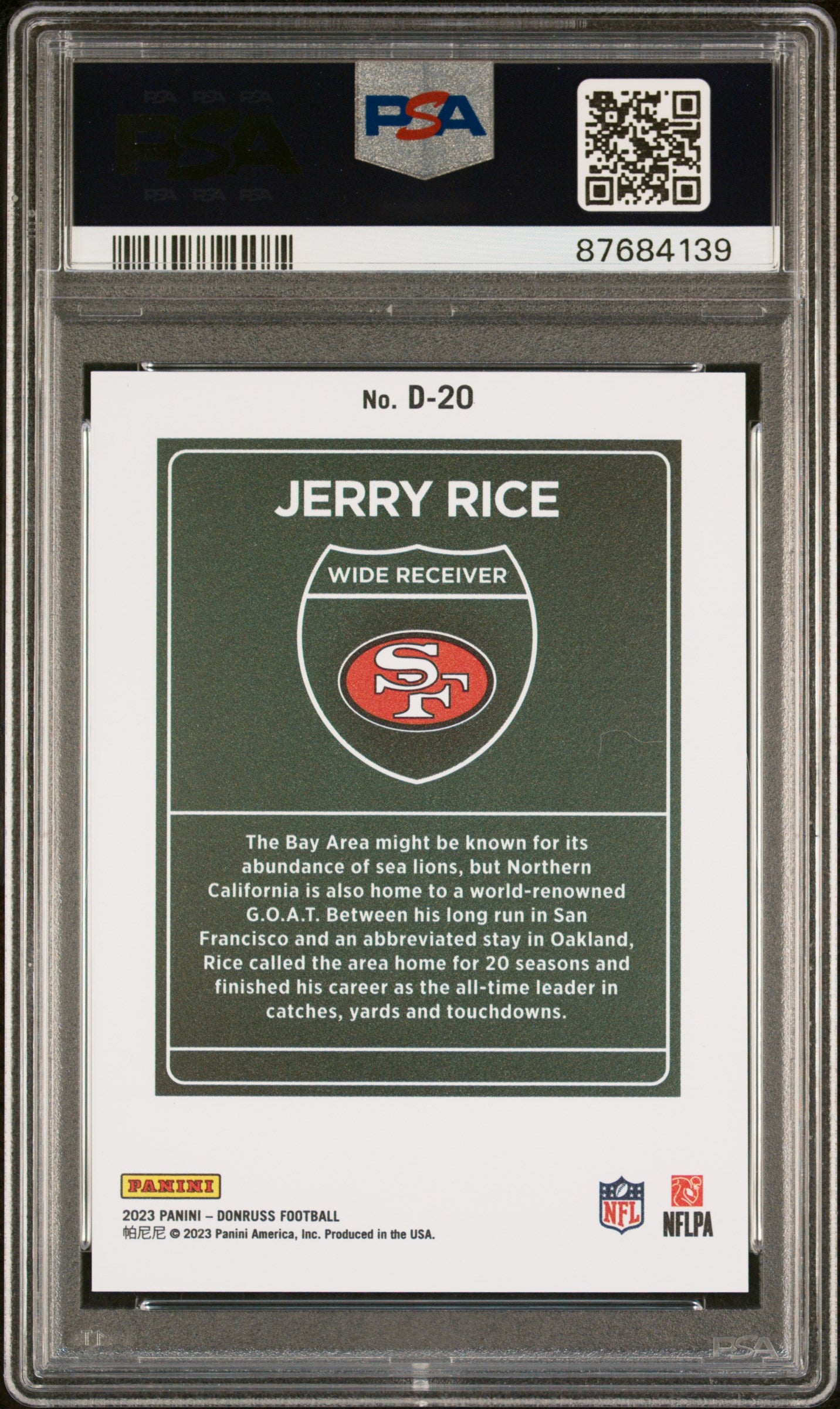 2023 Panini Donruss Jerry Rice Downtown #D20 PSA 9