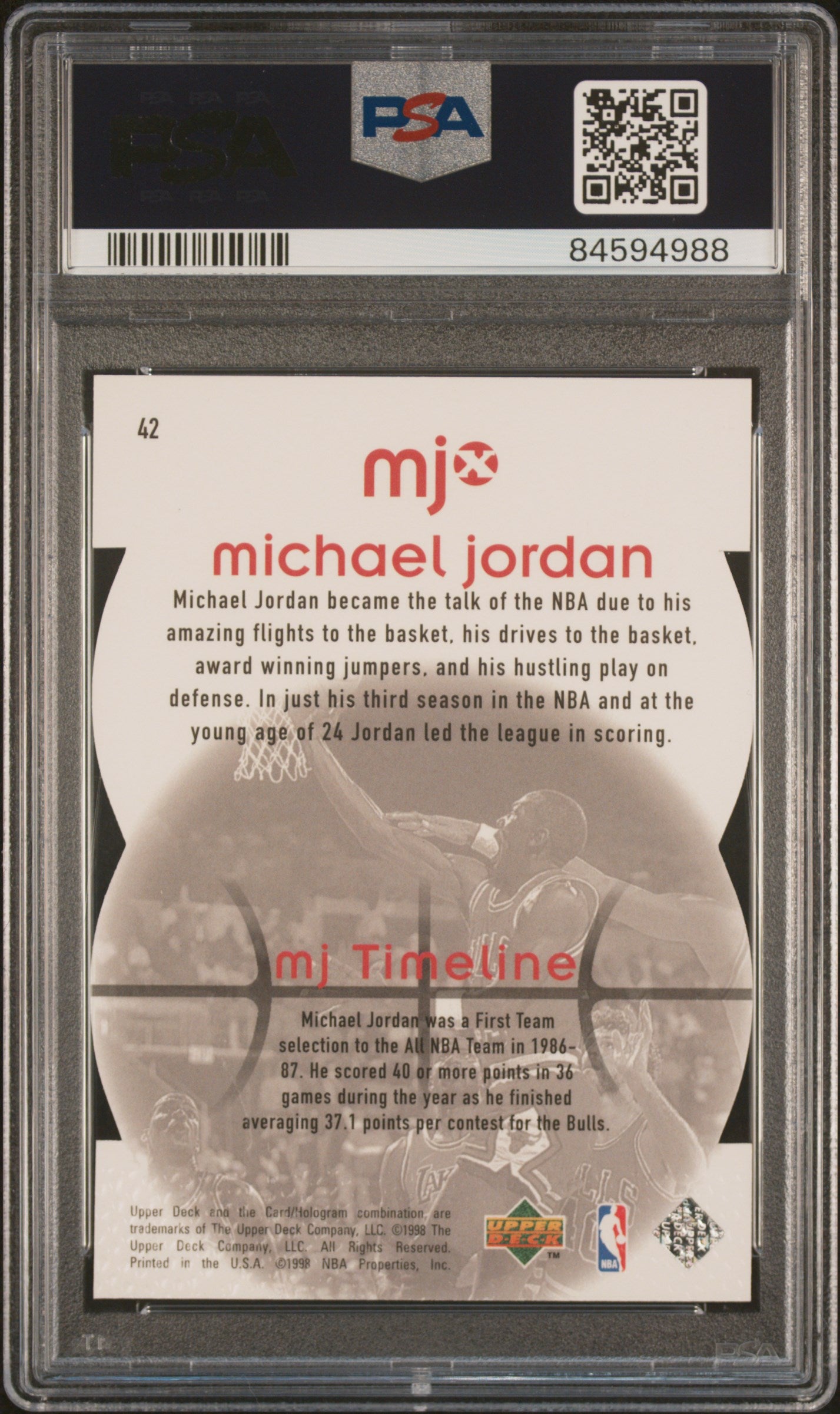 1998 Upper Deck MJX Michael Jordan Timepieces Bronze /250 #42 PSA 9