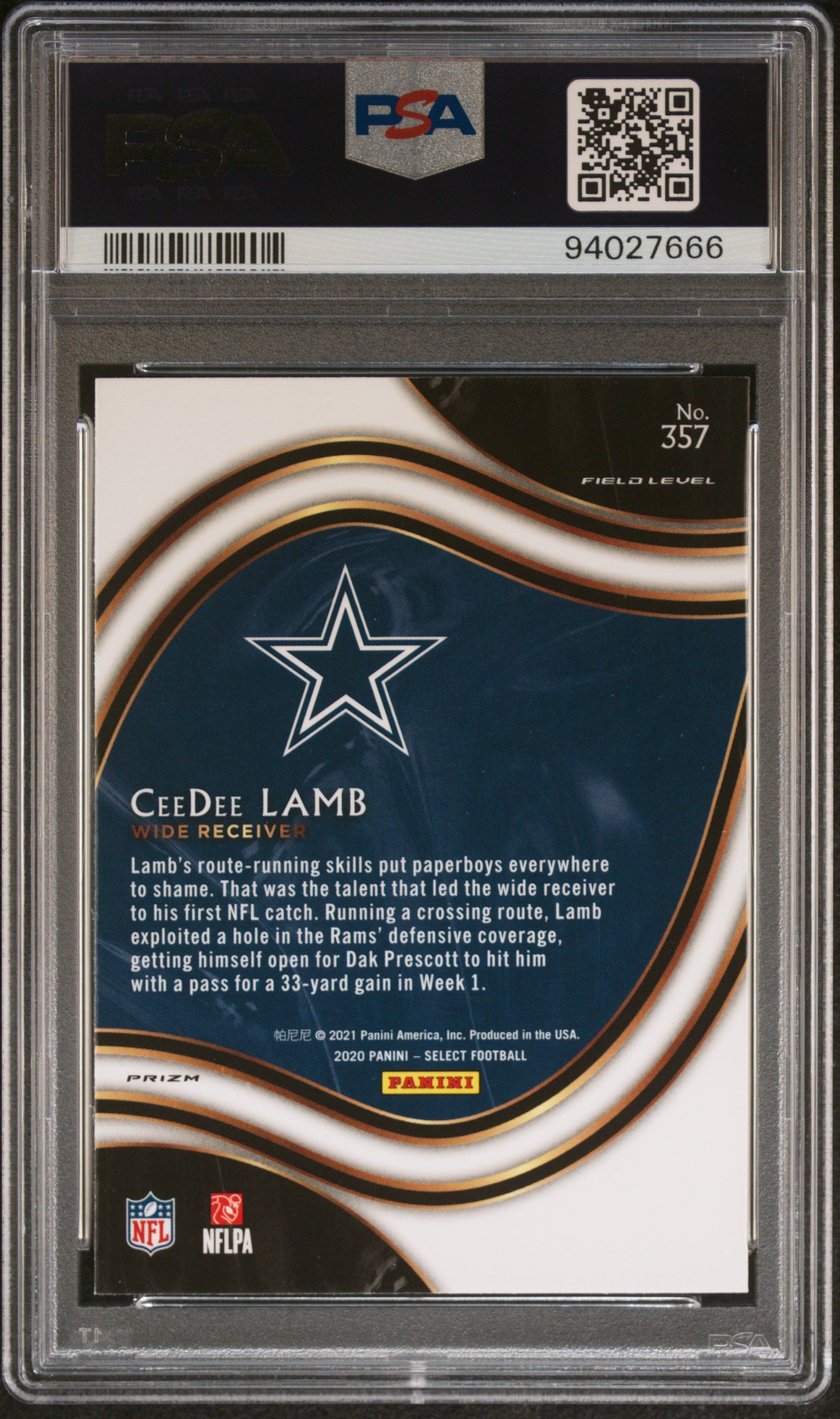 2020 Panini Select Ceedee Lamb Silver Prizm #357 PSA 9