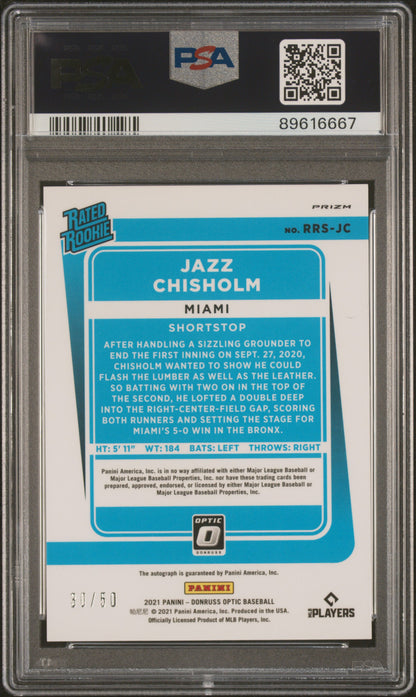 2021 Donruss Optic Jazz Chisholm Rated Rookie Auto Black /50 #RRSJC PSA 10