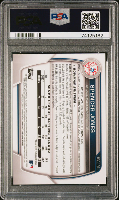 2023 Bowman Chrome Spencer Jones Fuchsia Crater 053/199 #BCP139 PSA 10