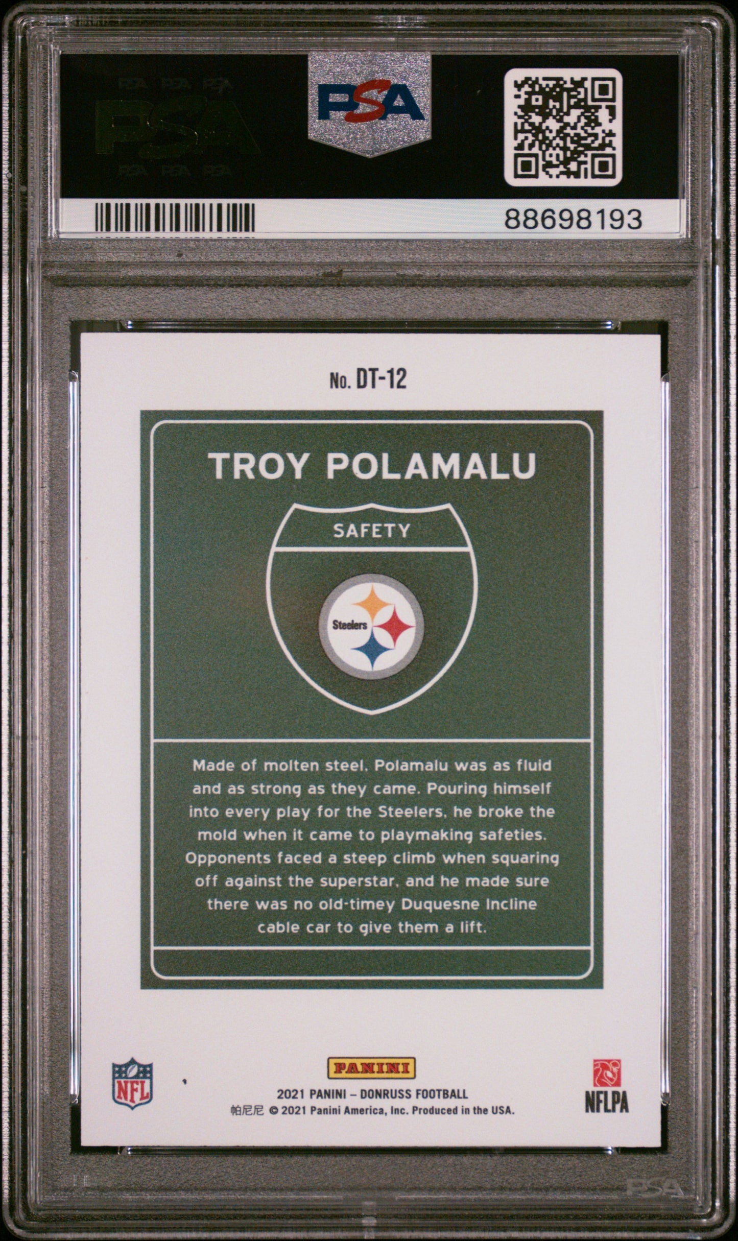 2021 Panini Donruss Downtown Troy Polamalu Downtown! #DT-12 PSA 10