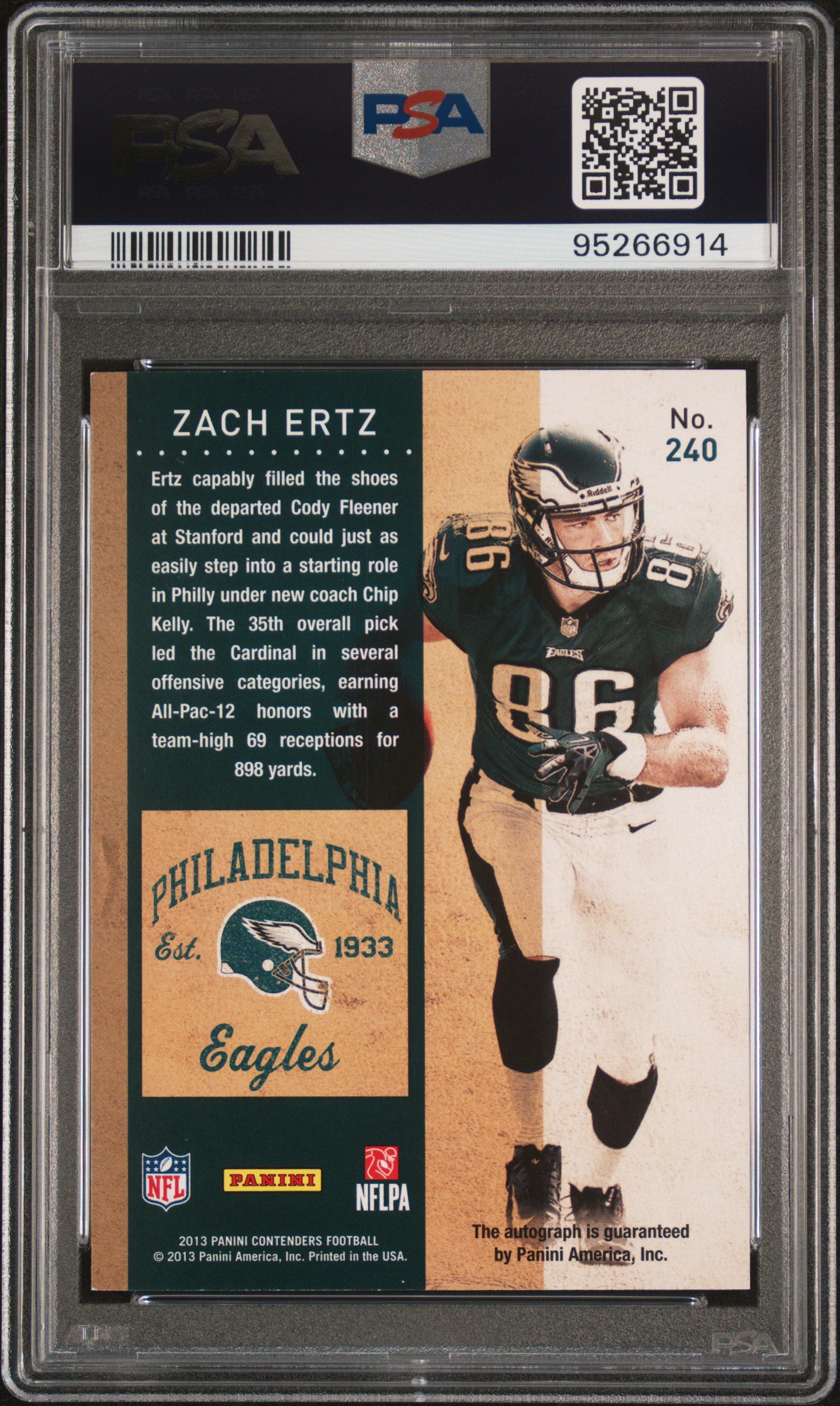 2013 Panini Contenders Zach Ertz Auto Playoff 67/99 #240 PSA 8