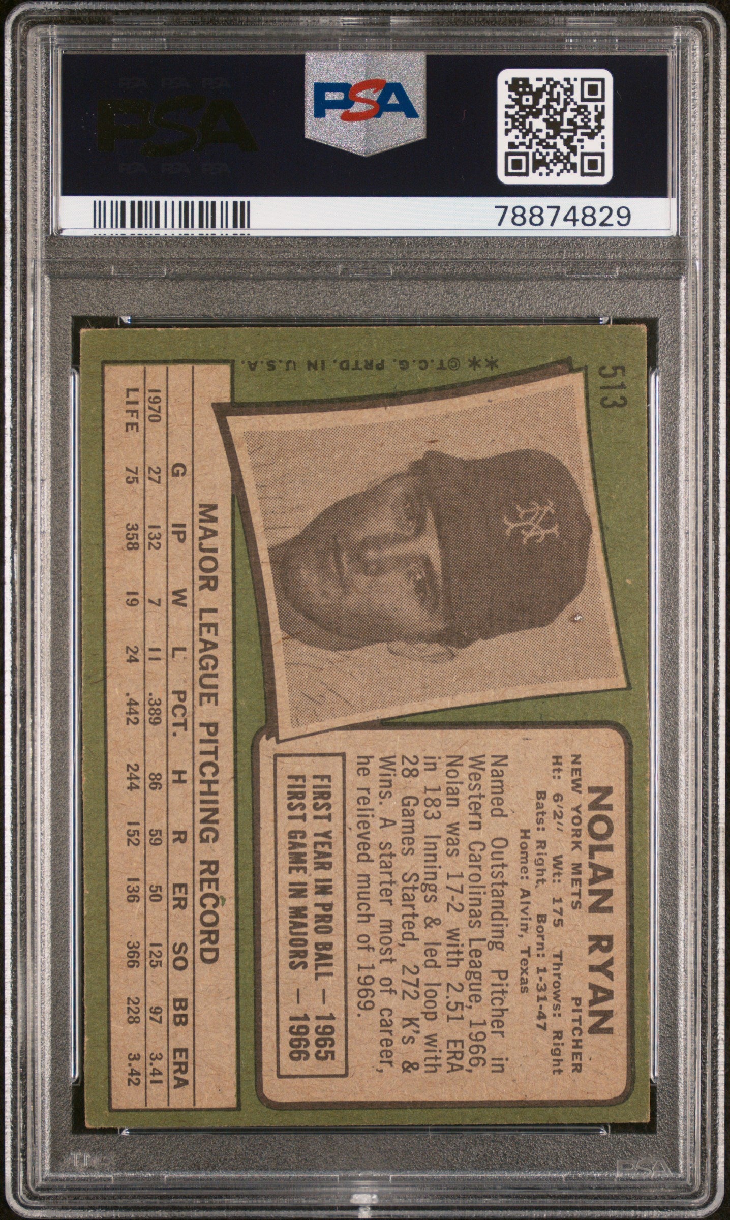 1971 Topps Nolan Ryan #513 PSA 4