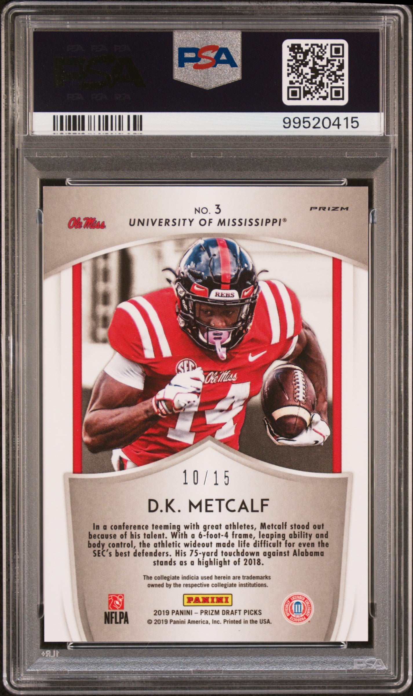 2019 Prizm Draft D.K. Metcalf 10/15 Rookie White Sparkle #3 PSA 10