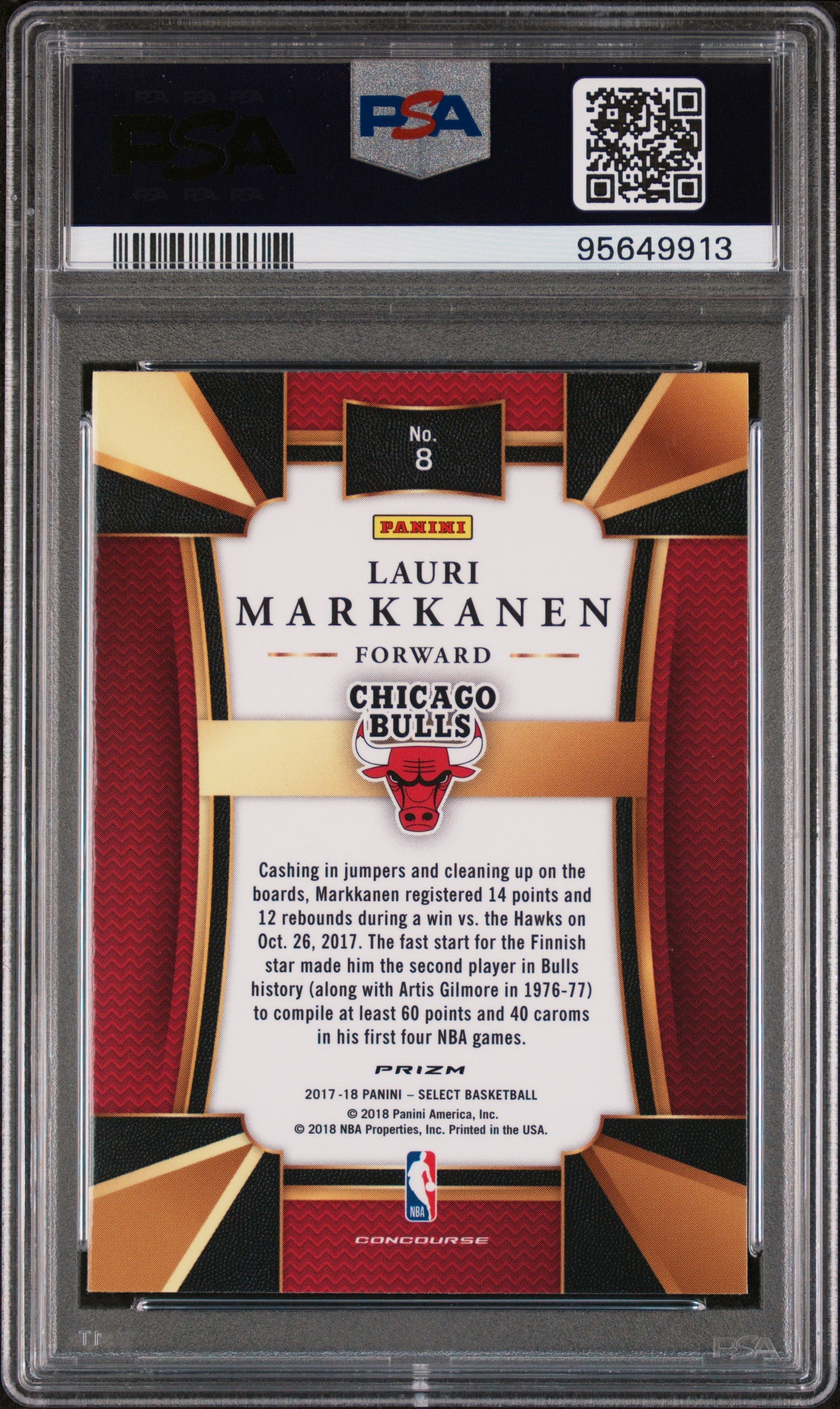 2017 Panini Select Lauri Markkanen Rookie Silver Prizm #8 PSA 10