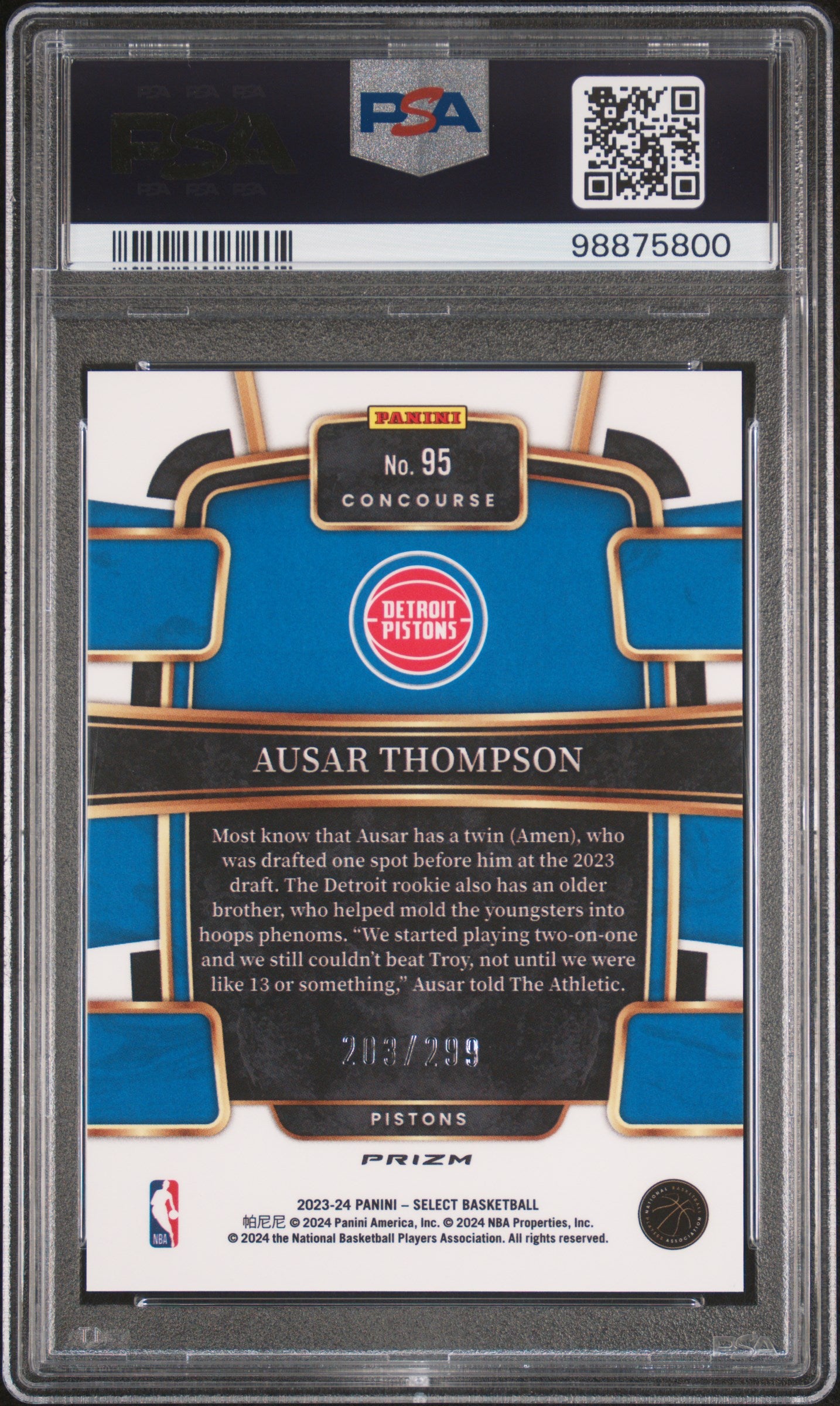 2023 Panini Select Ausar Thompson 203/299 Light Blue Prizm #95 PSA 10